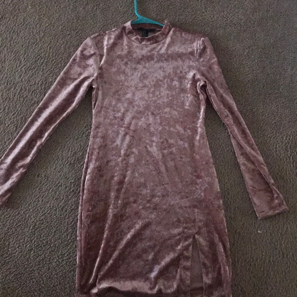 pink velvet long sleeve dress